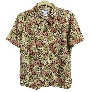 Anna Vintage Animal Print Collared Button-up Blouse Top Women’s Size Medium